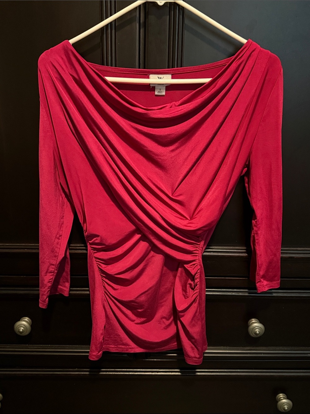 Worthington Red Draped Cowl Neck Long Sleeve Top